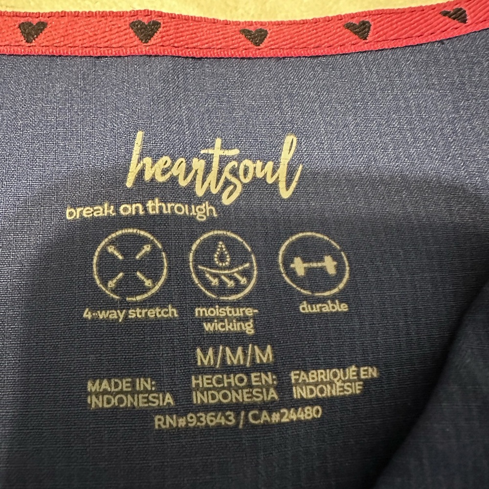 HeartSoul Navy Scrub Top with Red Heart Trim